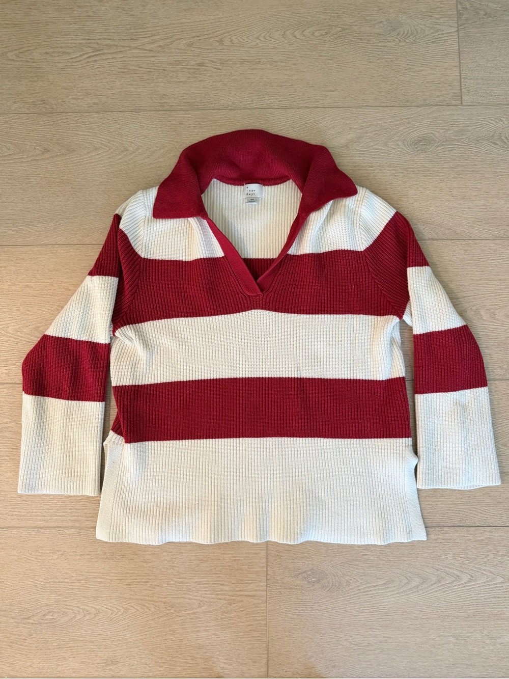 a new day Red and White Striped Ribbed Cowl Pullover